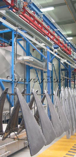 Convoynort - Power and free - 3300 Series - Storage area upstream from an electrostatic powdering booth