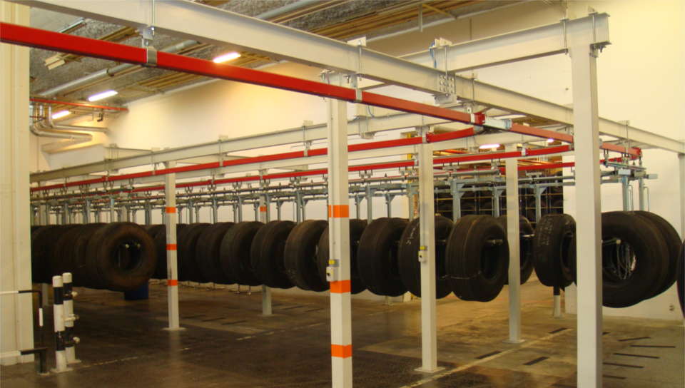 Convoynort - Overhead handling - Manual monorail - Stock area for tire treatment